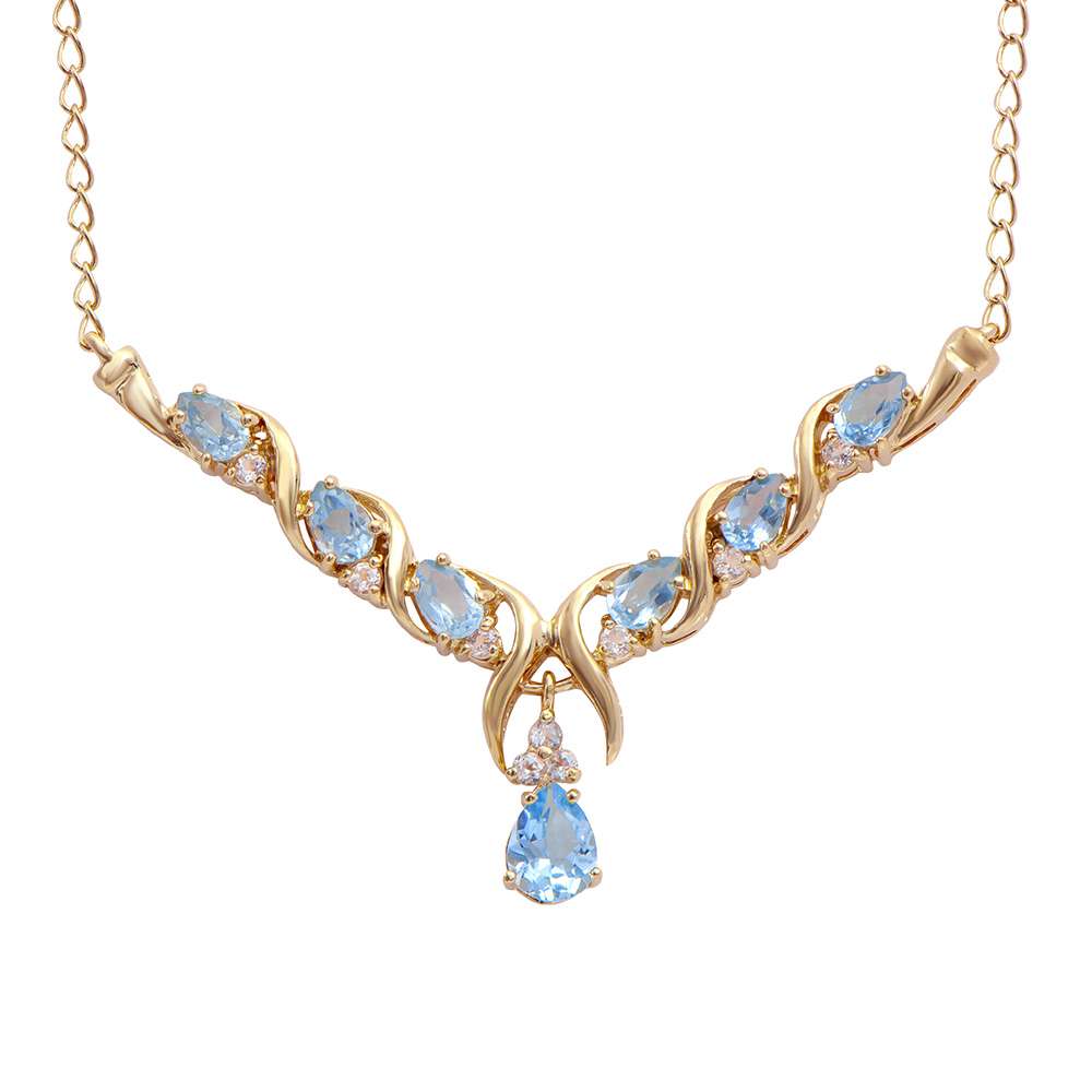 4.40 Tw Cts Blue Topaz & White Topaz 18K Gold Plated Designer Necklace Size 19 Inches