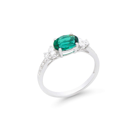 Emerald 14K WG Designer Ring & 1.52 TCW Certified Lab Grown Diamonds