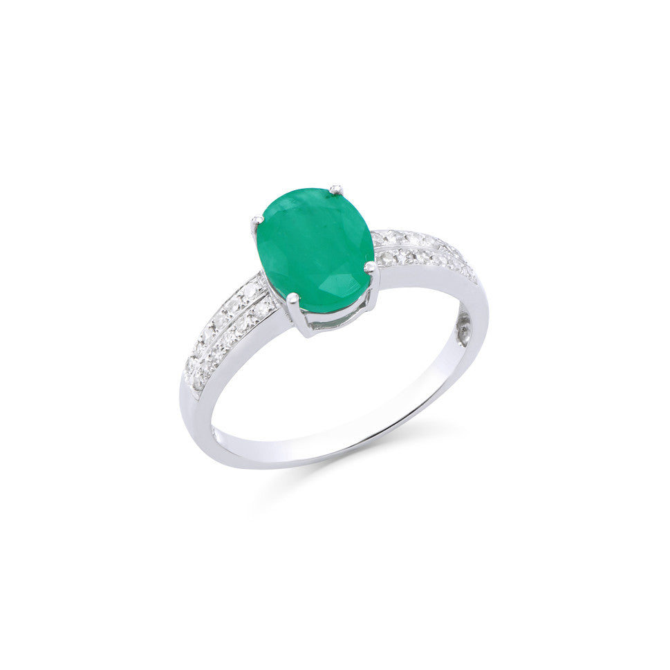 1.75 Cts Certified Diamonds & Brasil Emeralds 14K White Gold Designer Ring Size 7.5