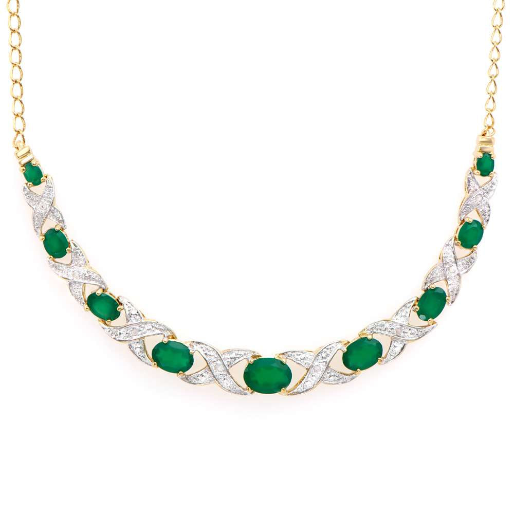 4.09 Tw Cts Green Agate & Diamonds 18K Gold Plated Designer Necklace Size 19 Inches