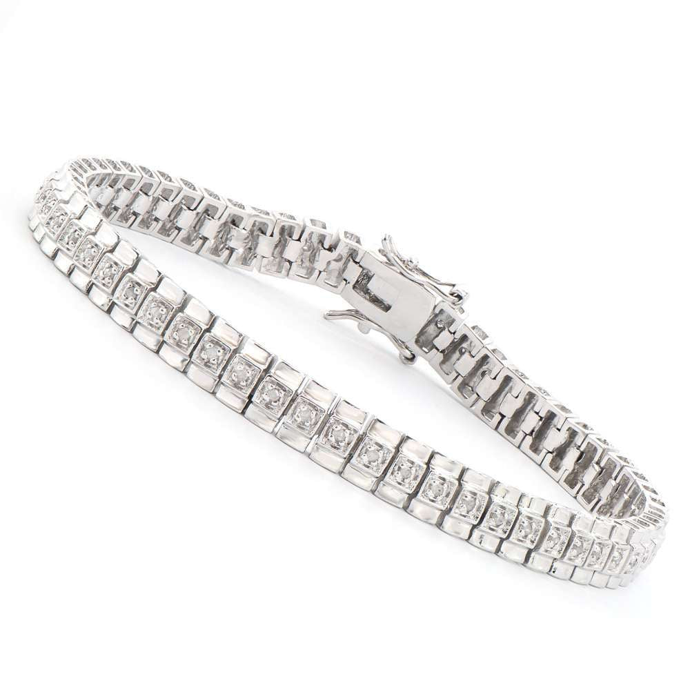 0.58 Tw Cts Diamonds Rhodium Plated Designer Bracelet Size 7.75 Inches