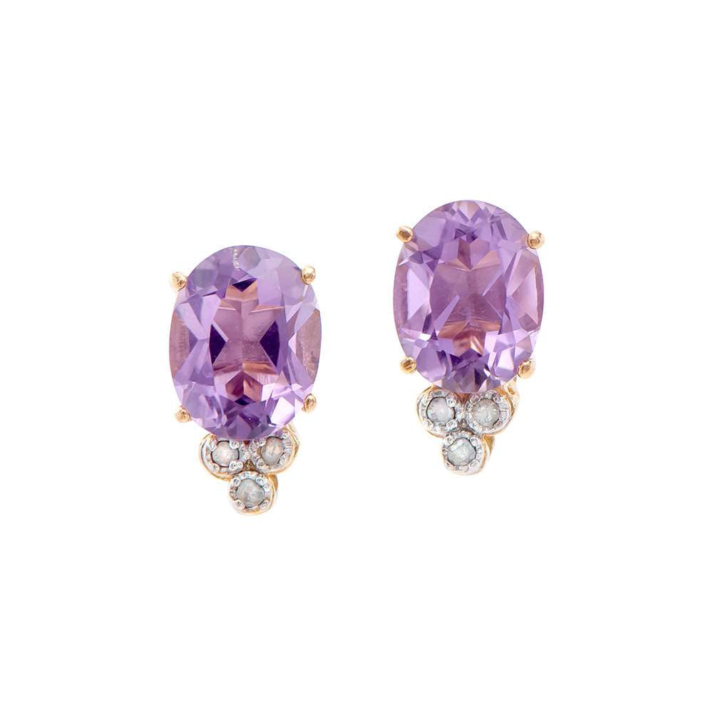 3.01 Tw Cts Amethyst & Diamonds 18K Gold Plated  Designer Ear-Rings