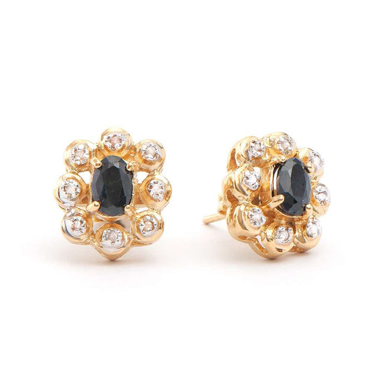 1.42 Tw Cts Black Sapphire & Diamonds 18K Gold Plated Designer Ear-Rings