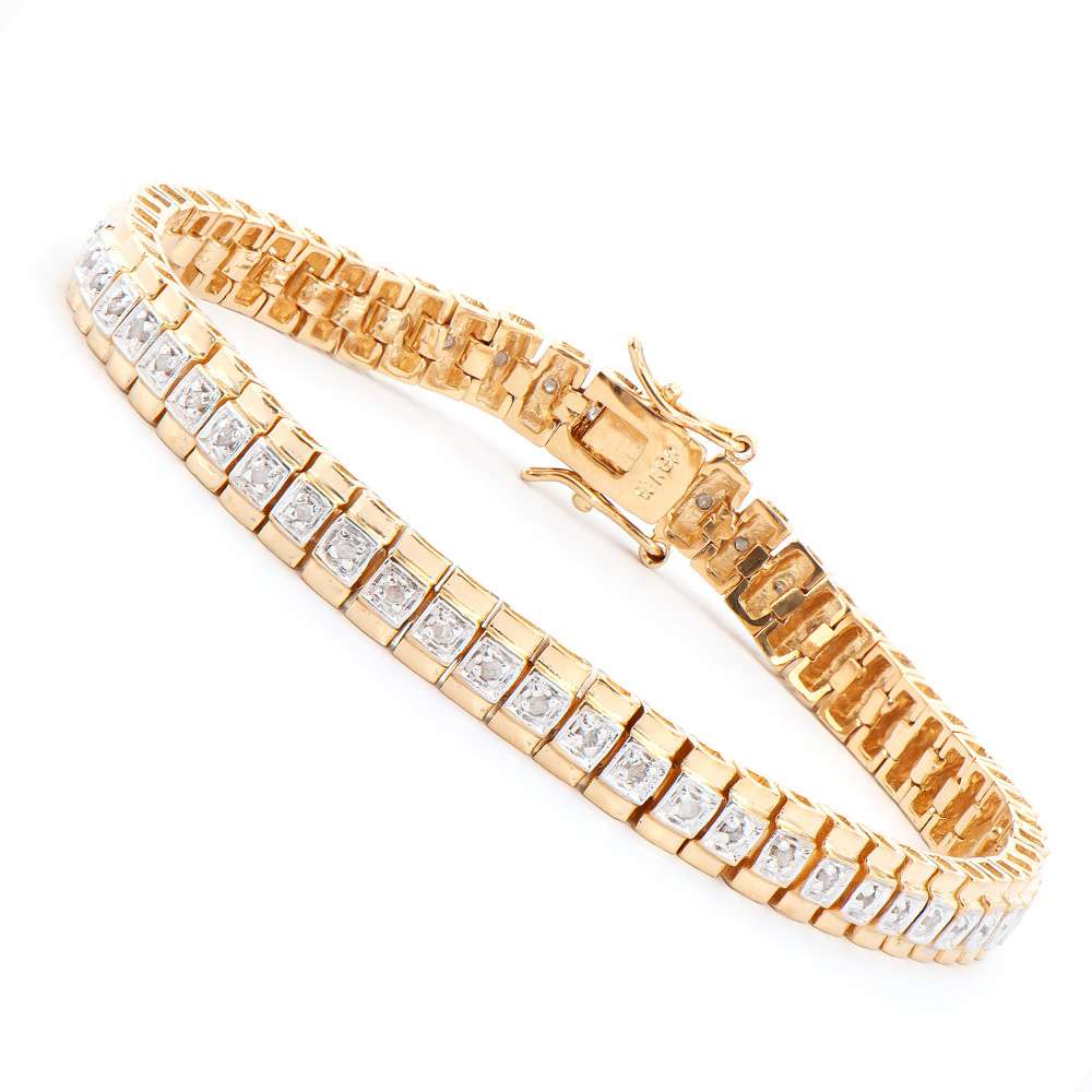 0.58 Tw Cts Diamonds 18K Gold Plated Designer Bracelet Size 7.75 Inches