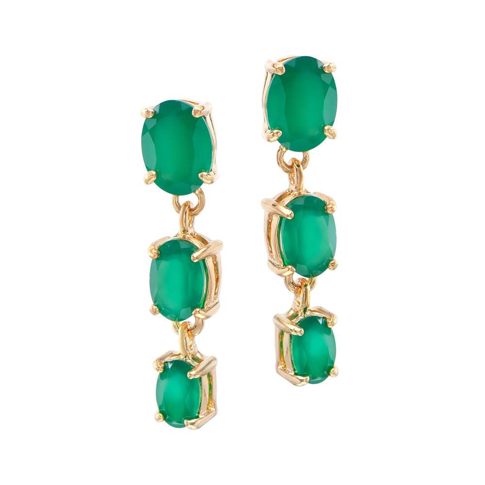 4.00 Tw Cts Green Agate 18K Gold Plated Designer Ear-Rings