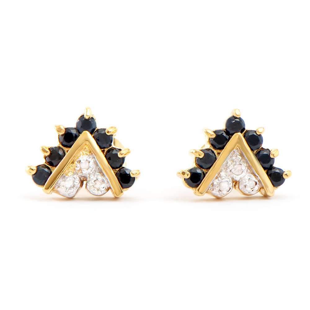 0.70 Tw Cts Black Sapphire & Diamonds 18K Gold Plated Designer Ear-Rings