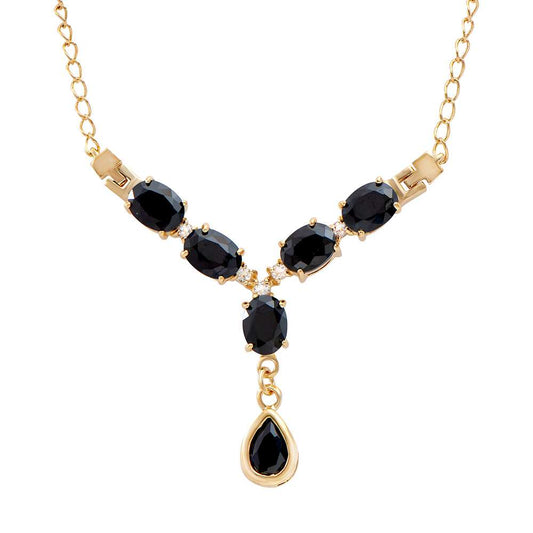 9.35 Tw Cts Black Sapphire  & White Topaz 18K Gold Plated Designer Necklace Size 19 Inches