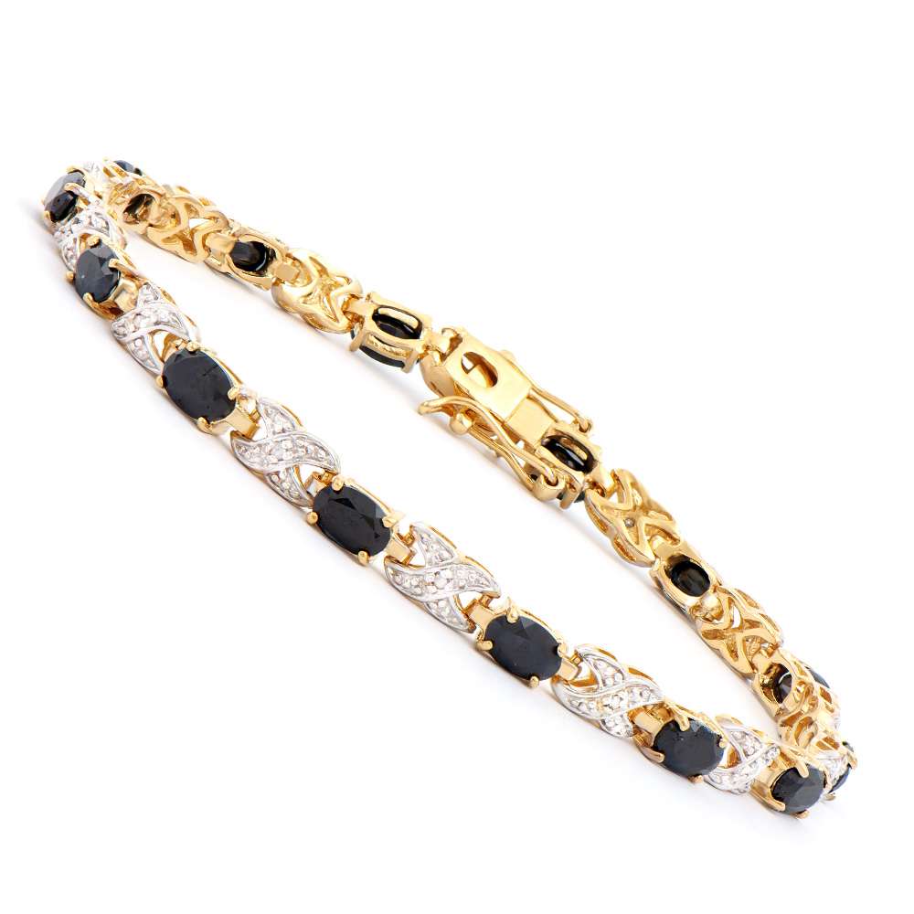 8.35 Tw Cts Sapphire & Diamonds 18K Gold Plated Designer Bracelet Size 7.5 Inches