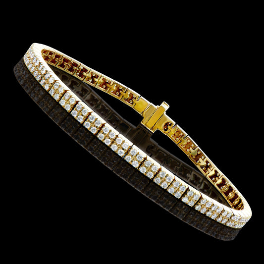 2.51 Cts Certified Diamonds 14K Yellow Gold Designer 2 Row  Bracelet Size length 7.4 Inches