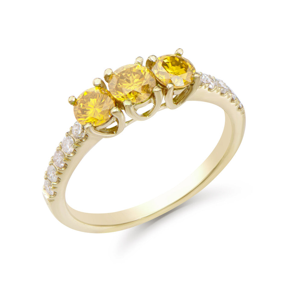 1.28 Cts Tw Certified Diamonds 14K Yellow  Gold Designer Ring Size 7.5 With Yellow Color Diamonds