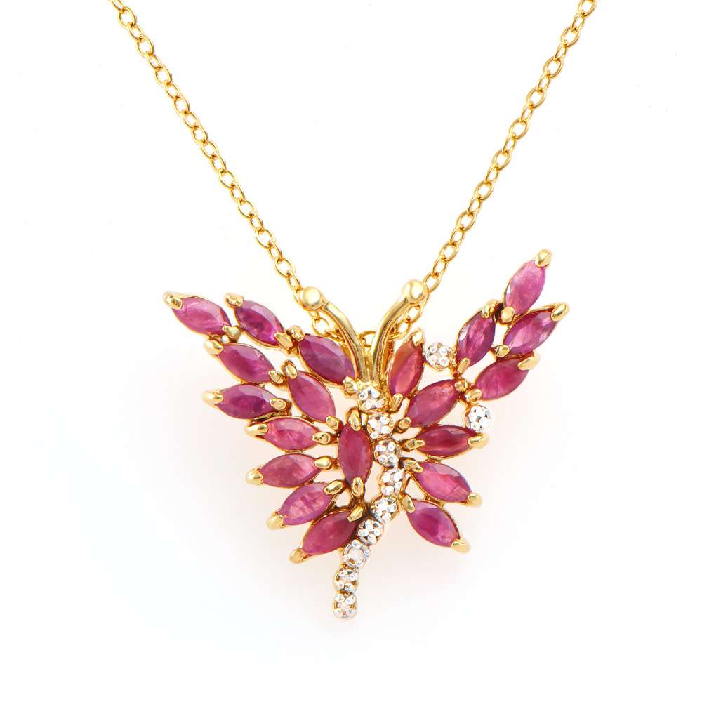 4.14 Tw Cts Ruby & Diamonds 18K Gold Plated  Designer Necklace Size 18 Inches