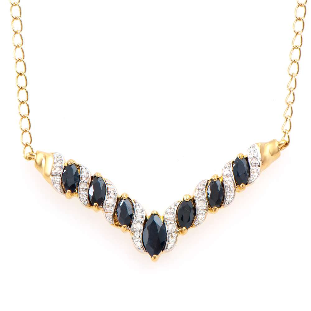 2.73 Tw Cts Black Sapphire & Diamonds 18K Gold Plated Designer Neckalce Size 19 Inches