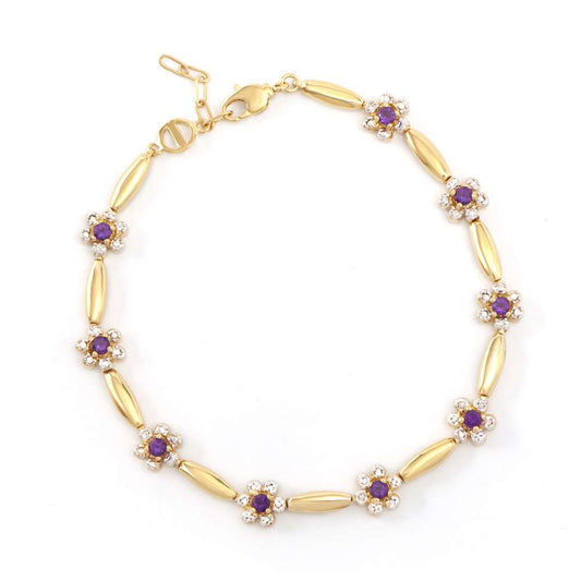 1.01  Tw Cts Amethyst & Diamonds 18K Gold Plated Designer Bracelet Size 8.1 Inches