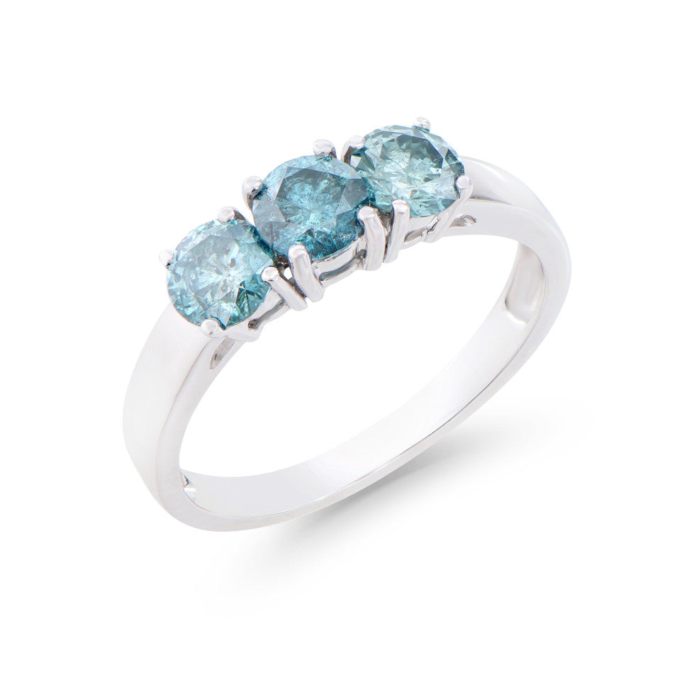 1.26 Cts Tw Certified Diamonds 14K White Gold Designer 3 Stone Ring With Swiss Blue Color Diamonds