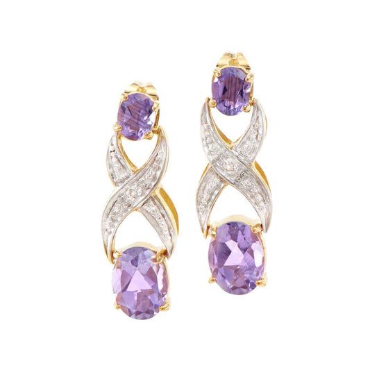 2.72 Tw Cts Amethyst & Diamonds 18K Gold Plated Designer Ear-Rings