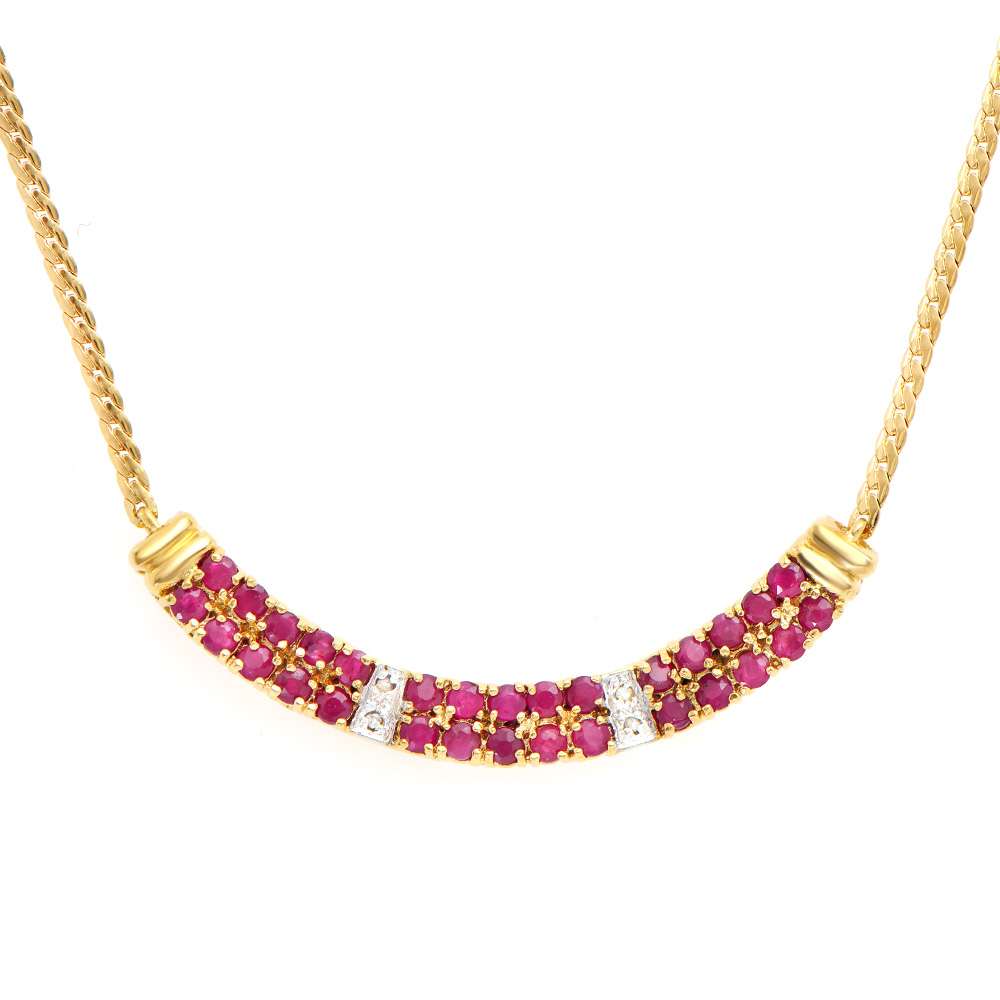 2.29 Tw Cts Ruby And Diamonds 18K Gold Plated 2 Row Designer Necklace Size 18 Inches