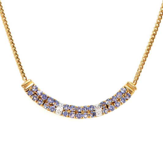 1.68 Tw Cts Tanzanite And Diamonds 18K Gold Plated 2 Row Designer Necklace Size 18 Inches