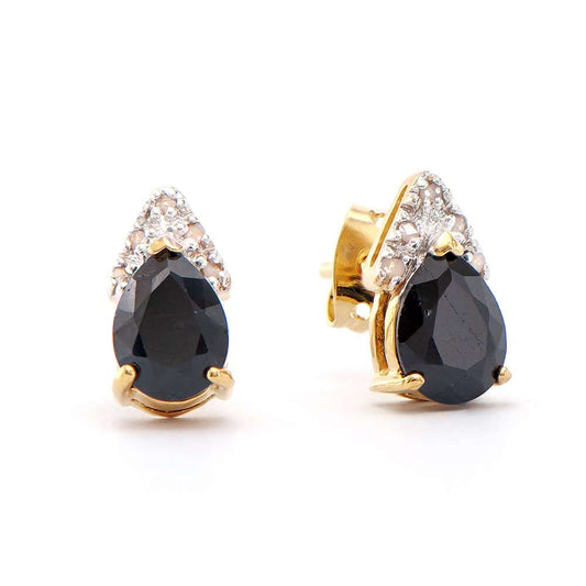 2.93 Tw Cts Black Sapphire & Diamonds 18K Gold Plated Designer Designer Ear-Rings