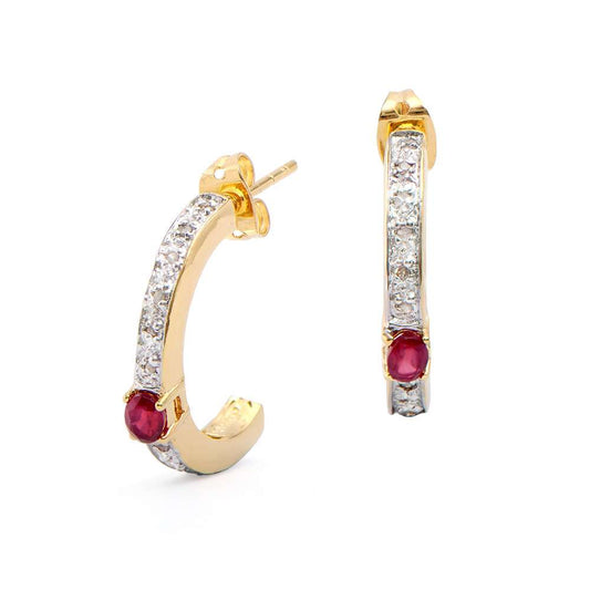 0.68 Tw Cts Ruby & Diamonds 18K Gold Plated Designer Ear-Rings