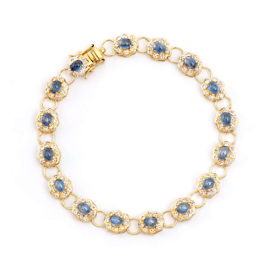 7.26 Tw Sapphires & Diamonds 18K Gold Plated Designer Bracelet Size 8 Inches