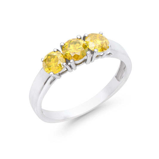 1.26 Cts Tw Certified Diamonds 14K White Gold Designer 3 Stone  Ring Size 7.5 With Yellow Color Diamonds