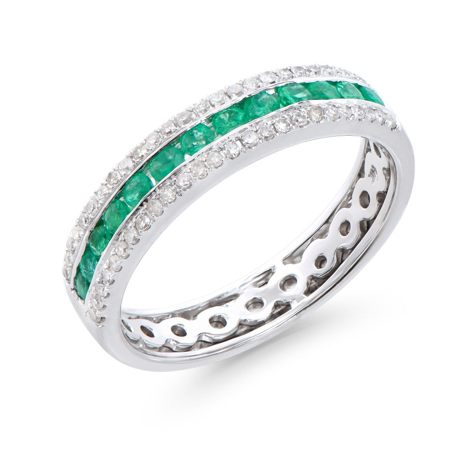 0.75 Cts Certified Brasil  Emerald & Diamonds 14K Designer White  Gold Ring  Size 7.5