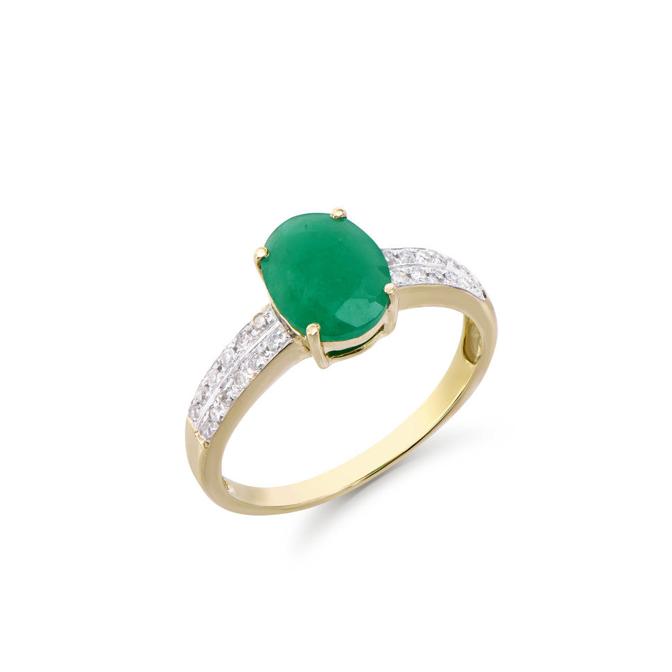 1.75 Cts Certified Diamonds & Brasil Emeralds 14K Yellow Gold Designer Ring Size 7.5