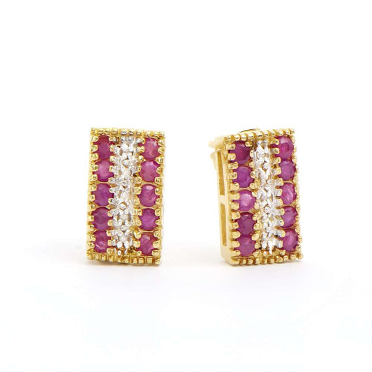 1.70 Tw Cts Ruby & Diamonds 18K Gold Plated Designer Ear-Rings