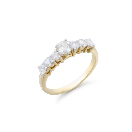 1.25 Cts Tw Certified Diamonds 14K Yellow Gold Designer 7 Stone  Ring  Size 7.5