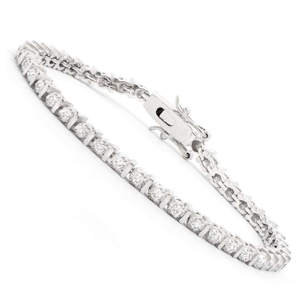 0.16 Tw Cts Diamonds Rhodium Plated Designer Bracelet Size 7.1 Inches