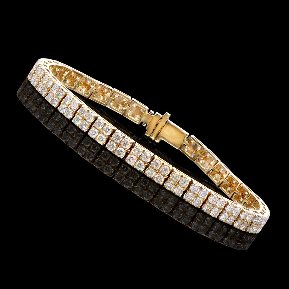 5.15 Cts Certified Diamonds 14K Yellow Gold Designer 2 Row  Bracelet Size length 7.25 Inches