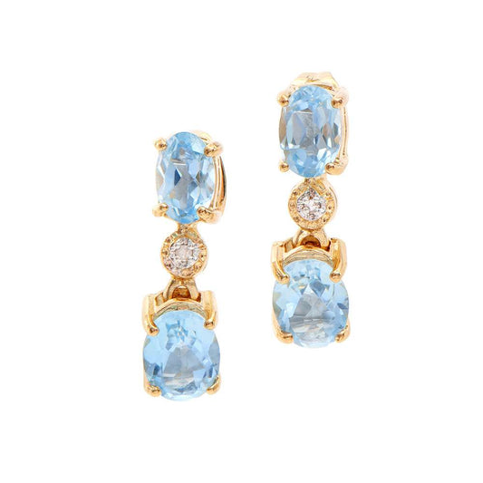 2.82 Tw Cts Blue Topaz & Diamonds 18 K Gold Plated Designer Ear-Rings