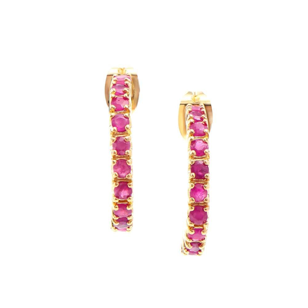 1.85 Tw Cts Ruby 18 K Gold Plated Designer Ear-Rings