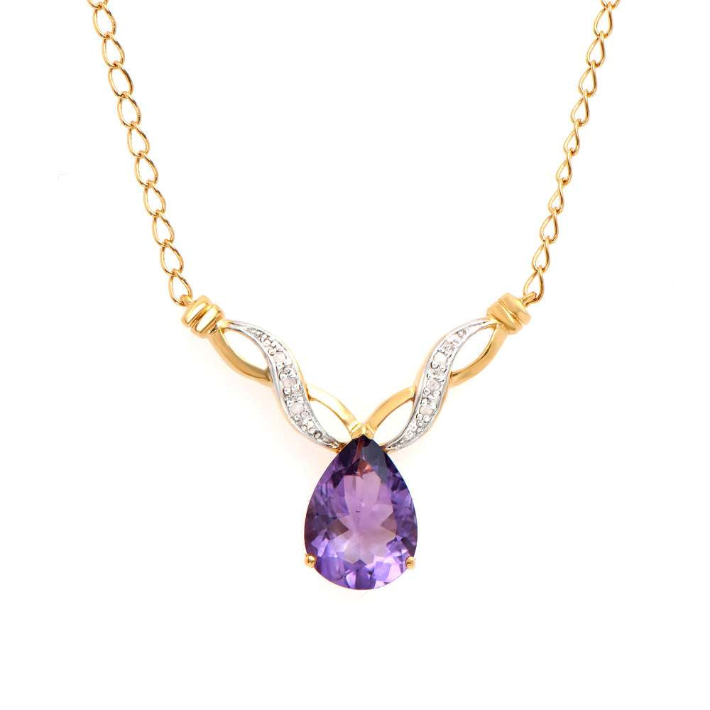 3.61 Tw Cts Amethyst  & Diamonds 18K Gold Plated Designer Necklace Size 19 Inches