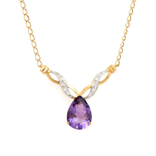 3.61 Tw Cts Amethyst  & Diamonds 18K Gold Plated Designer Necklace Size 19 Inches