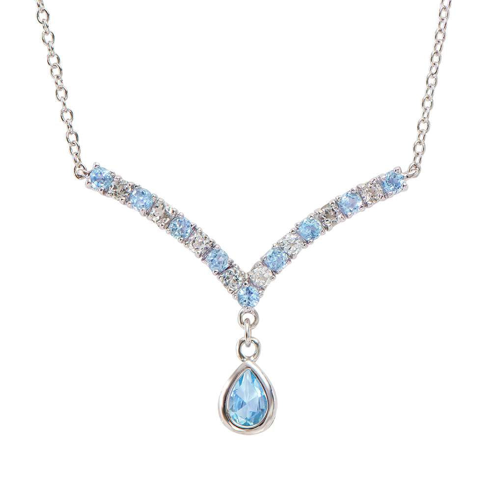 3.20 Tw Cts Blue Topaz & White Topaz Rhodium Plated  Desiger Necklace 19 Inches