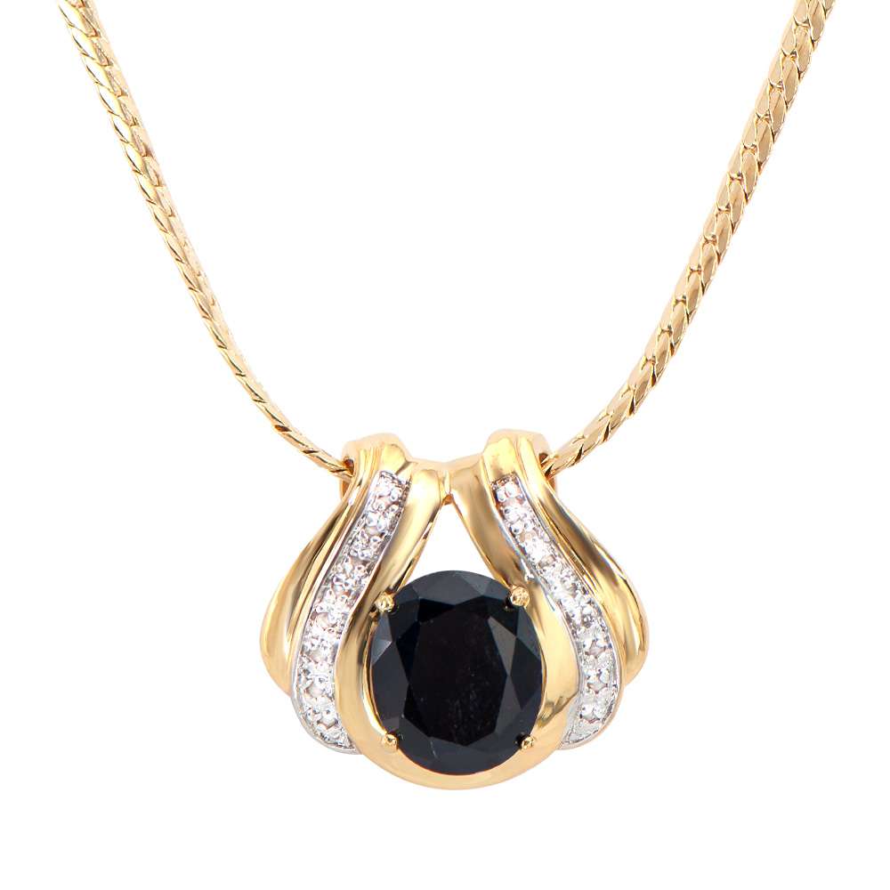 6.12 Tw Cts Black Sapphire & Diamonds 18K Gold Plated Designer Necklace Size 16 Inches