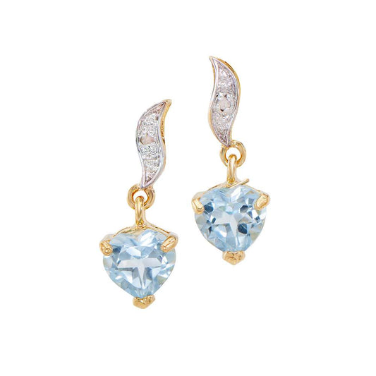 1.67 Tw Cts Blue Topaz & Diamonds 18K Gold Plated  Designer Ear-Rings