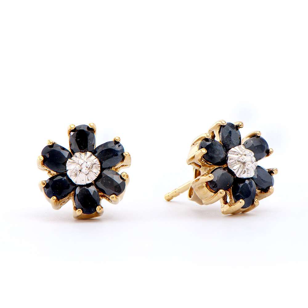 3.07 Tw Cts Sapphire & Diamonds 18K Gold Plated Designer Ear-Rings