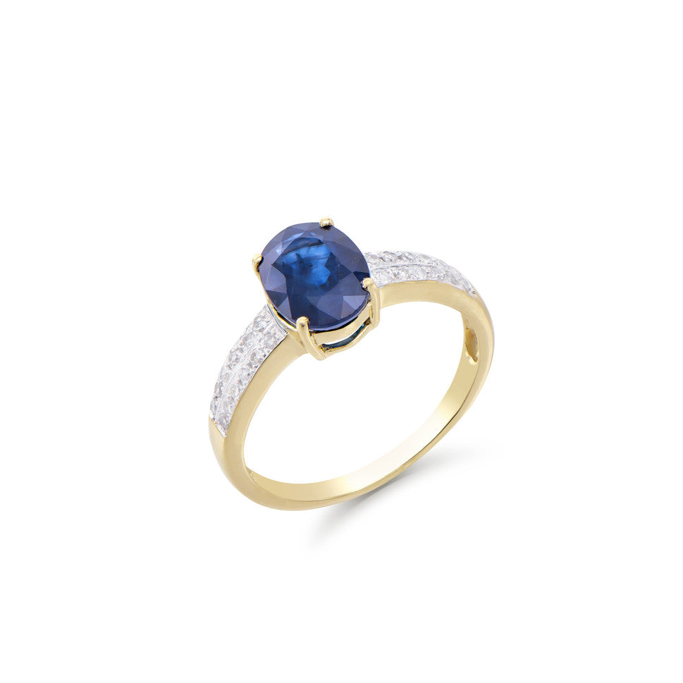 2.25 Cts Certified Diamonds & Blue Sapphire 14K Yellow Gold Designer Ring Size 7.5