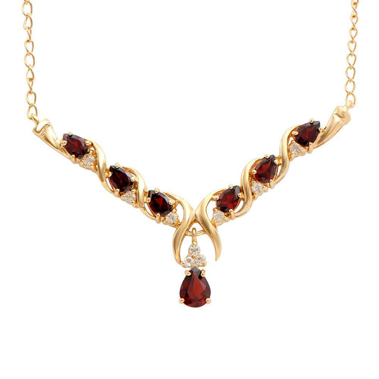 4.00 Tw Cts Garnets  & White Topaz 18K Gold Plated Designer Necklace Size 19 Inches