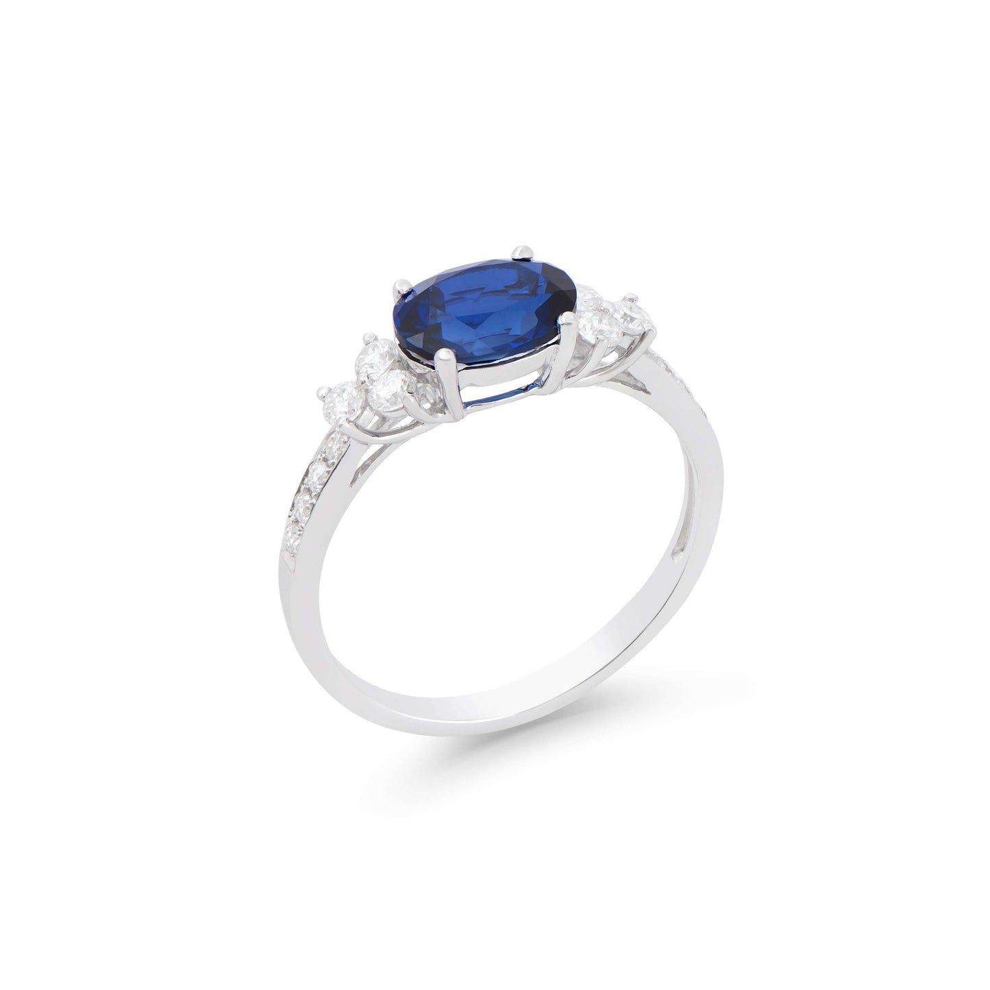 Sapphire 14K WG Designer Ring & 2.02 TCW Certified Lab Grown Diamonds