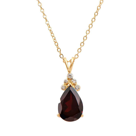 3.79 Tw Cts Garnet  & Diamonds 18K Gold Plated  Designer Necklace Size 18 Inches