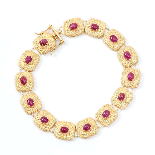 8.00 Tw Cts Ruby 18K Gold Plated Designer Bracelet Size 7.9 Inches