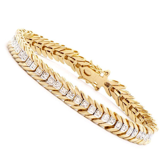 0.25 Tw Cts Diamonds 18K Gold Plated Designer Bracelet Size 8 Inches