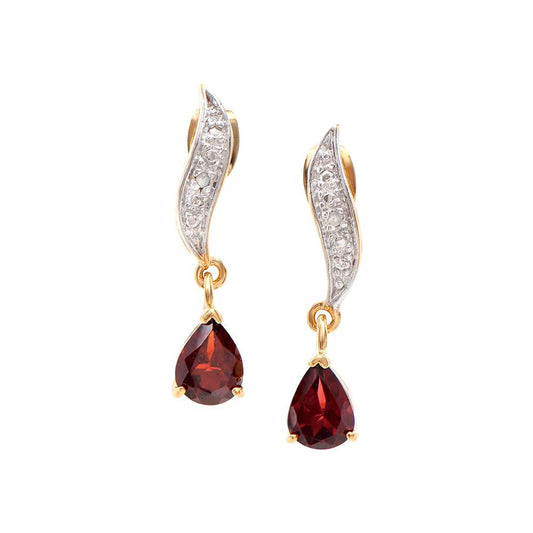 2.47 Tw Cts Garnet & Diamonds 18K Gold Plated Designer Ear-Rings