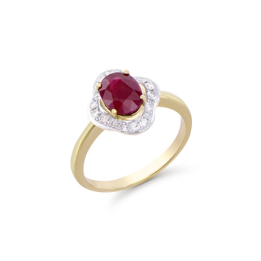 1.80 Cts Certified Diamonds & African Ruby 14 K Yellow Gold Designer Ring Size 7.5