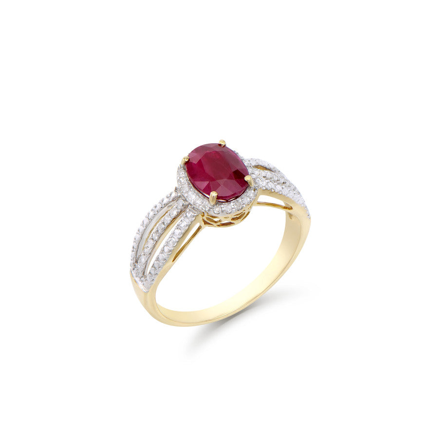 1.68 Cts Certified Diamonds & African Ruby 14K Yellow  Gold Designer Ring Size 7.5