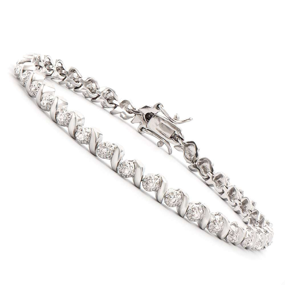 0.27 Tw Cts Diamonds Rhodium Plated Designer Bracelet Size 7.5 Inches