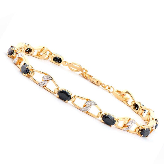 6.54 Tw Cts Black Sapphire & Diamonds 18K Gold Plated Designer Bracelet Size 8.5 Inches